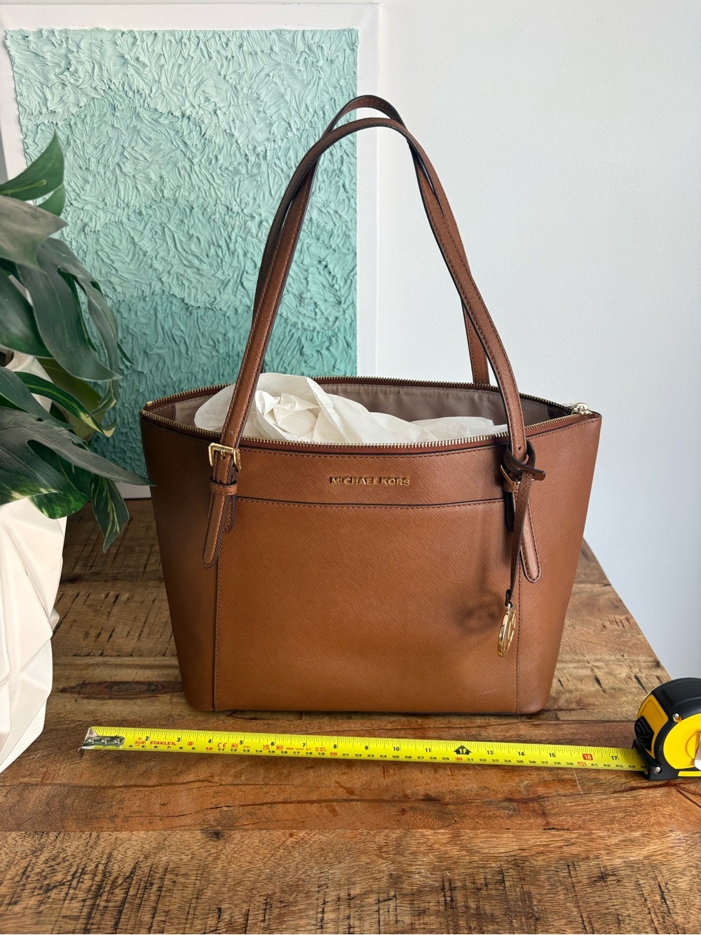 Michael Kors Brown Saffiano Leather Tote with Gold Hardware